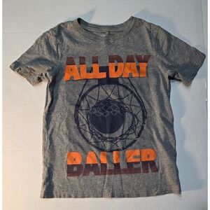 Carters Kid Boys Gray All Day Baller Basketball Graphic T-Shirt Size 8 Cotton